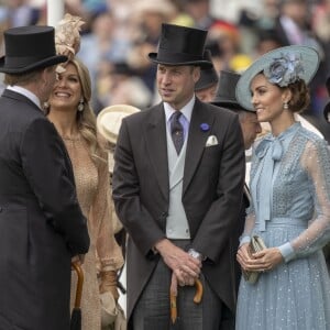 La reine Maxima des Pays-Bas, le prince William, duc de Cambridge, Kate Middleton, duchesse de Cambridge, au Royal Ascot le 18 juin 2019.