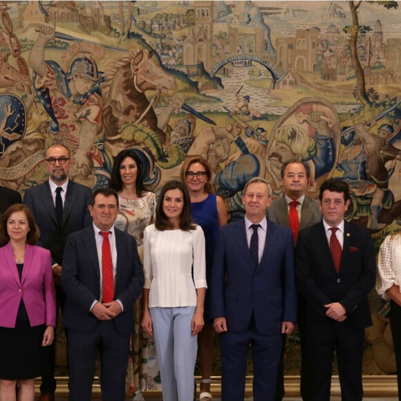 La reine Letizia d'Espagne en audience avec les membres de "Spanish Association of Periodical Publication Publishers (AEEPP)" au palais Zarzuela à Madrid le 27 juin 2019