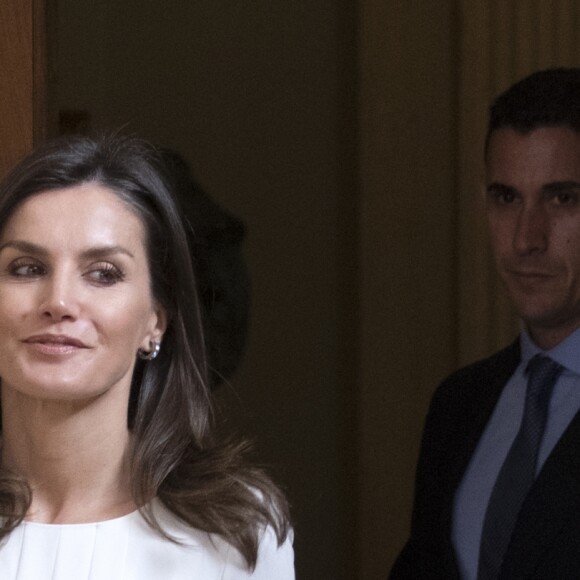 La reine Letizia d'Espagne lors de ses audiences au palais de la Zarzuela à Madrid le 27 juin 2019.