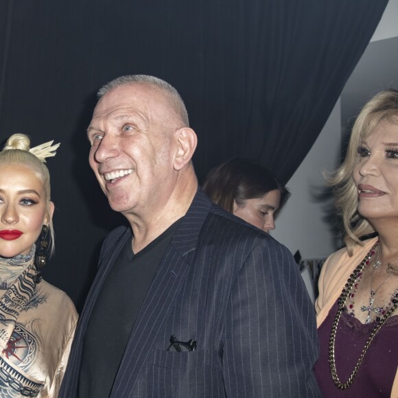 Christina Aguilera, le styliste Jean-Paul Gaultier et Amanda Lear - People au défilé de mode Haute-Couture automne-hiver 2019/2020 "Jean Paul Gaultier" à Paris. Le 3 juillet 2019 © Olivier Borde / Bestimage