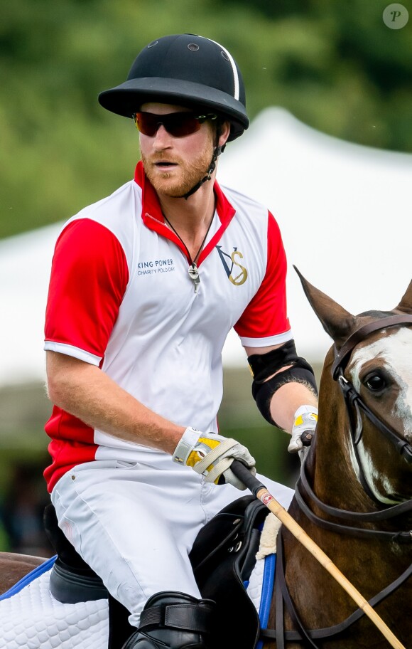 Le prince Harry, duc de Sussex lors d'un match de polo de bienfaisance King Power Royal Charity Polo Day à Wokinghan, comté de Berkshire, Royaume Uni, le 10 juillet 2019.