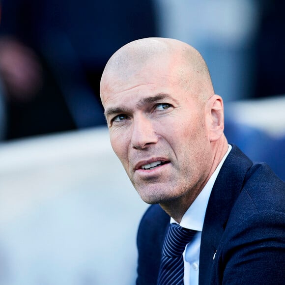 Zinédine Zidane lors du match de football de La Liga opposant le Real Sociedad au Real Madrid au Deportivo Alavés au stade Anoeta à Saint-Sébastien, Espagne, le 12 mai 2019.