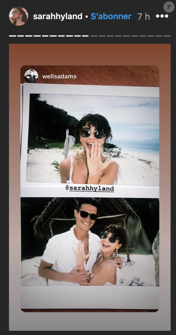 Sarah Hyland partage des photos de ses fiancailles avec Wells Adams sur son Instagram. (Juillet 2019)