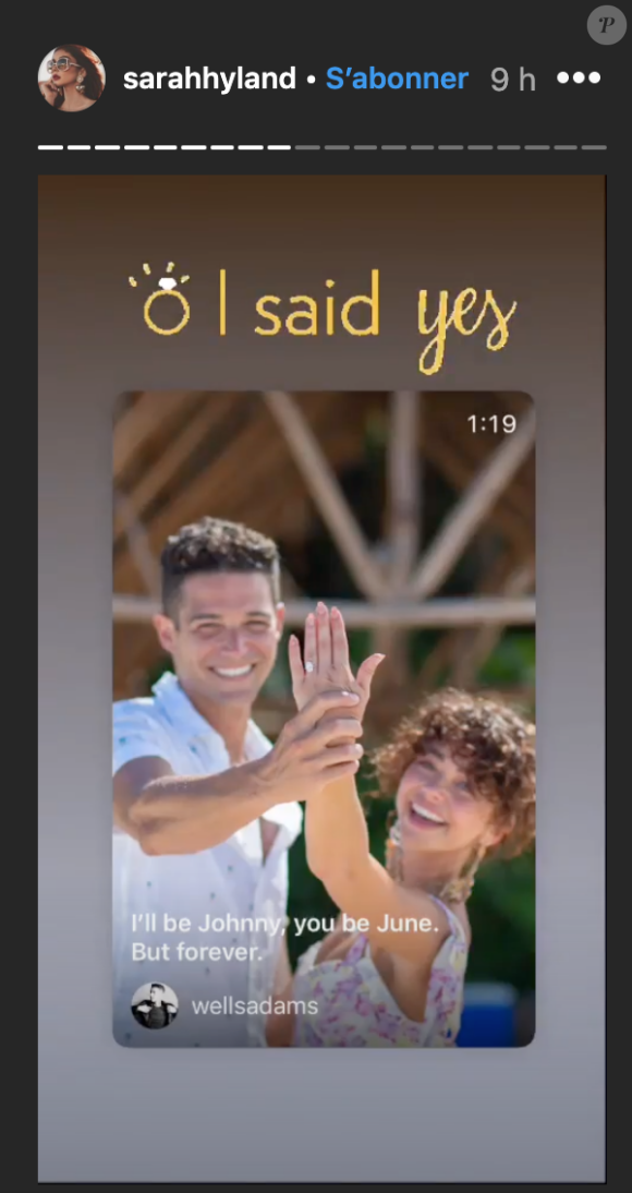 Sarah Hyland partage des photos de ses fiancailles avec Wells Adams sur son Instagram. (Juillet 2019)