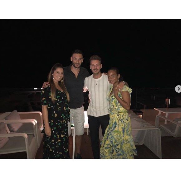 M. Pokora et Christina Milian passent la soirée avec Marine et Hugo Lloris à Ramatuelle, le 5 juillet 2019.