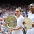 Simona Halep remporte la finale femme du tournoi de Wimbledon "Serena Williams - Simona Halep (2/6 - 2/6)" à Londres, le 13 juillet 2019.