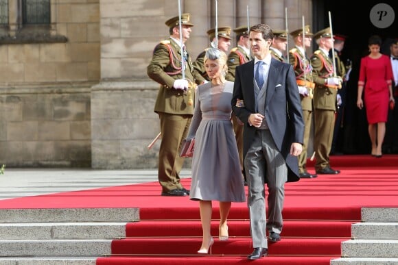 Le Prince Paul de Grece (le diadoque Pavlos) et la princesse Marie-Chantal de Grece - Sorties de la cathedrale Notre-Dame de Luxembourg apres le mariage religieux du prince Guillaume de Luxembourg et de la comtesse Stephanie de Lannoy a Luxembourg, le 20 octobre 2012.