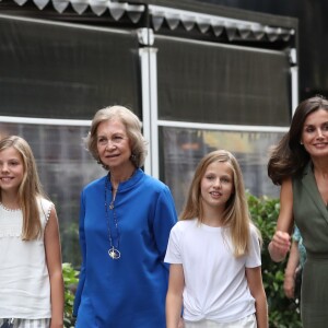 La princesse Sofia, la reine Sofia, la princesse Leonor, la reine Letizia - La famille royale d'Espagne dans les rues de Majorque. Le 1er août 2019