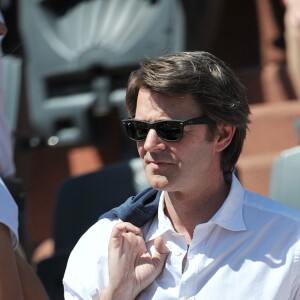 François Baroin et sa compagne Michèle Laroque - People aux Internationaux de France de tennis de Roland Garros à Paris, le 6 juin 2014.