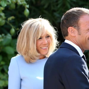 Le président Emmanuel Macron, la première dame Brigitte Macron et le président Vladimir Poutine - Le président de la République française reçoit le président de la fédération de Russie au fort de Brégançon le 19 août 2019. © Luc Boutria / Nice Matin / Bestimage