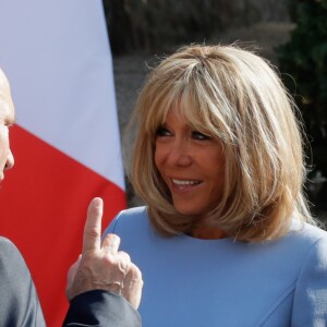 Le président Vladimir Poutine, le président Emmanuel Macron, la première dame Brigitte Macron - Le président de la République reçoit le président de la fédération de Russie au Fort de Brégançon le 19 août 2019.