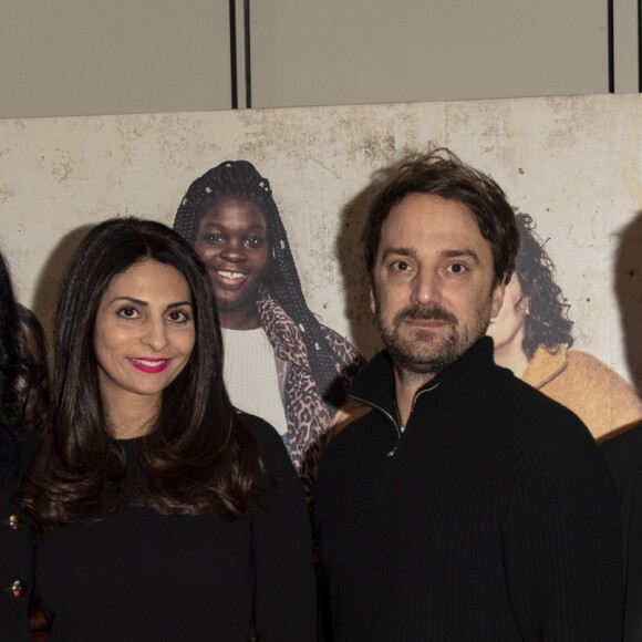 Exclusif - Yamina Benguigui (co-productrice) avec sa fille Liza Benguigui (productrice déléguée) , Louis-Julien Petit (réalisateur du film), Philippe Dupuis-Mendel (co-producteur) - Projection privée du film "Les Invisibles" au cinéma Elysées Biarritz à Paris, France, le 14 février 2019.  © Pierre Perusseau/Bestimage