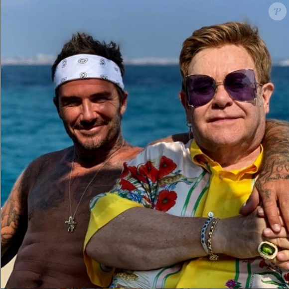 Elton John et David Beckham en vacances sur un yacht dans le Sud de la France, le 25 août 2019.
