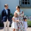 La princesse héritière Victoria et le prince Daniel de Suède avec leurs enfants la princesse Estelle et le prince Oscar le 14 juillet 2019 à la Villa Solliden sur l'île d'Öland, le jour du 42e anniversaire de Victoria.