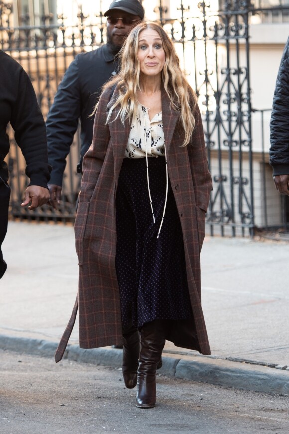 Sarah Jessica Parker lors d'une scène du tournage de "Divorce" à New York le 11 mars 2019.