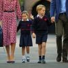 Le prince William, duc de Cambridge, et Catherine (Kate) Middleton, duchesse de Cambridge, accompagnent le prince George et la princesse Charlotte pour leur rentrée scolaire à l'école Thomas's Battersea à Londres, Royaume Uni, le 5 septembre 2019.