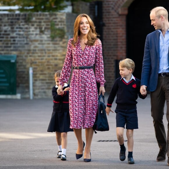 Le prince William, duc de Cambridge, et Catherine (Kate) Middleton, duchesse de Cambridge, accompagnent le prince George et la princesse Charlotte pour leur rentrée scolaire à l'école Thomas's Battersea à Londres, Royaume Uni, le 5 septembre 2019.