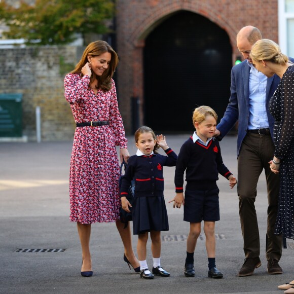 Le prince William, duc de Cambridge, et Catherine (Kate) Middleton, duchesse de Cambridge, accompagnent le prince George et la princesse Charlotte pour leur rentrée scolaire à l'école Thomas's Battersea à Londres, Royaume Uni, le 5 septembre 2019.