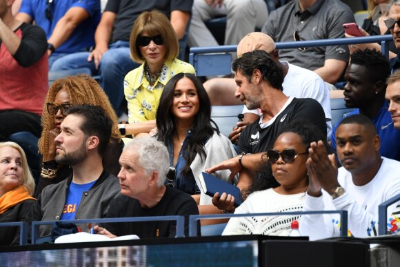 Meghan Markle, duchesse de Sussex, dans les tribunes de la finale femme du tournoi de l'US Open 2019 opposant Serena Williams à Bianca Andreescu au Billie Jean King National Tennis Center à New York, le 7 septembre 2019.