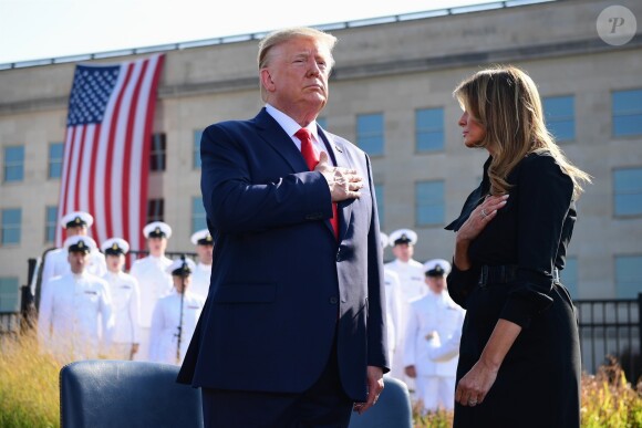 La président des Etats-Unis Donald Trump et la première dame, Melania Trump - Donald Trump participe à la 18 ème cérémonie de commémoration de l'attaque terroriste du 11 septembre au Pentagone à Arlington (Virginie), le 11 septembre 2019.