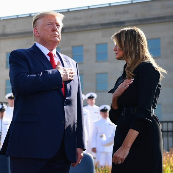 La président des Etats-Unis Donald Trump et la première dame, Melania Trump - Donald Trump participe à la 18 ème cérémonie de commémoration de l'attaque terroriste du 11 septembre au Pentagone à Arlington (Virginie), le 11 septembre 2019.