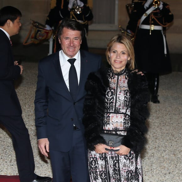 Christian Estrosi (maire de Nice) et sa femme Laura Tenoudji - Dîner d'Etat du président de la République française en l'honneur du président de la République populaire de Chine lors de sa visite d'Etat en France du 24 au 26 mars 2019, au Palais de l'Elysée, à Paris, France, le 25 mars 2019. © Dominique Jacovides/Bestimage