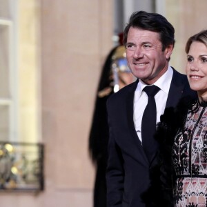 Christian Estrosi, maire de nice, et sa femme Laura Tenoudji - Dîner d'Etat du président de la République française en l'honneur du président de la République populaire de Chine lors de sa visite d'Etat en France du 24 au 26 mars 2019, au Palais de l'Elysée, à Paris, France, le 25 mars 2019. © Stéphane Lemouton/Bestimage