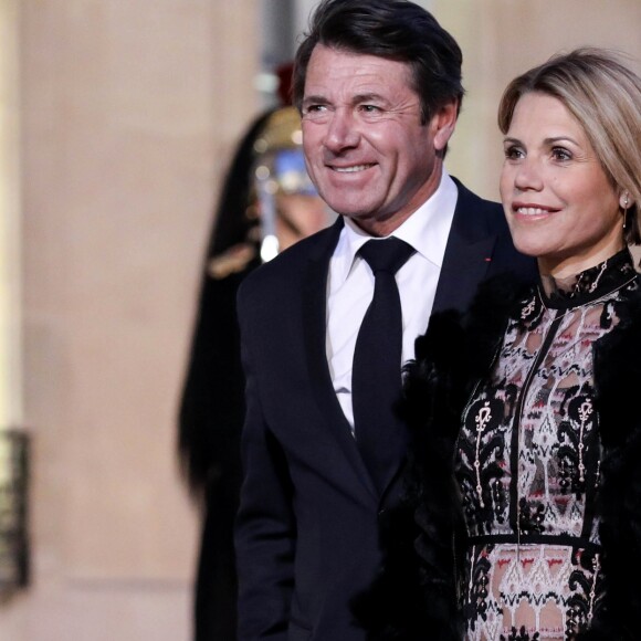 Christian Estrosi, maire de nice, et sa femme Laura Tenoudji - Dîner d'Etat du président de la République française en l'honneur du président de la République populaire de Chine lors de sa visite d'Etat en France du 24 au 26 mars 2019, au Palais de l'Elysée, à Paris, France, le 25 mars 2019. © Stéphane Lemouton/Bestimage