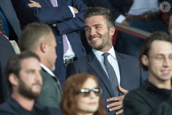 David Beckham dans les tribunes lors du match UEFA Ligue des Champions groupe A, opposant le Paris Saint-Germain (PSG) au Real Madrid au Parc des Princes à Paris, France, le 18 septembre 2019. Le PSG a gagné 3-0. © Cyril Moreau/Bestimage