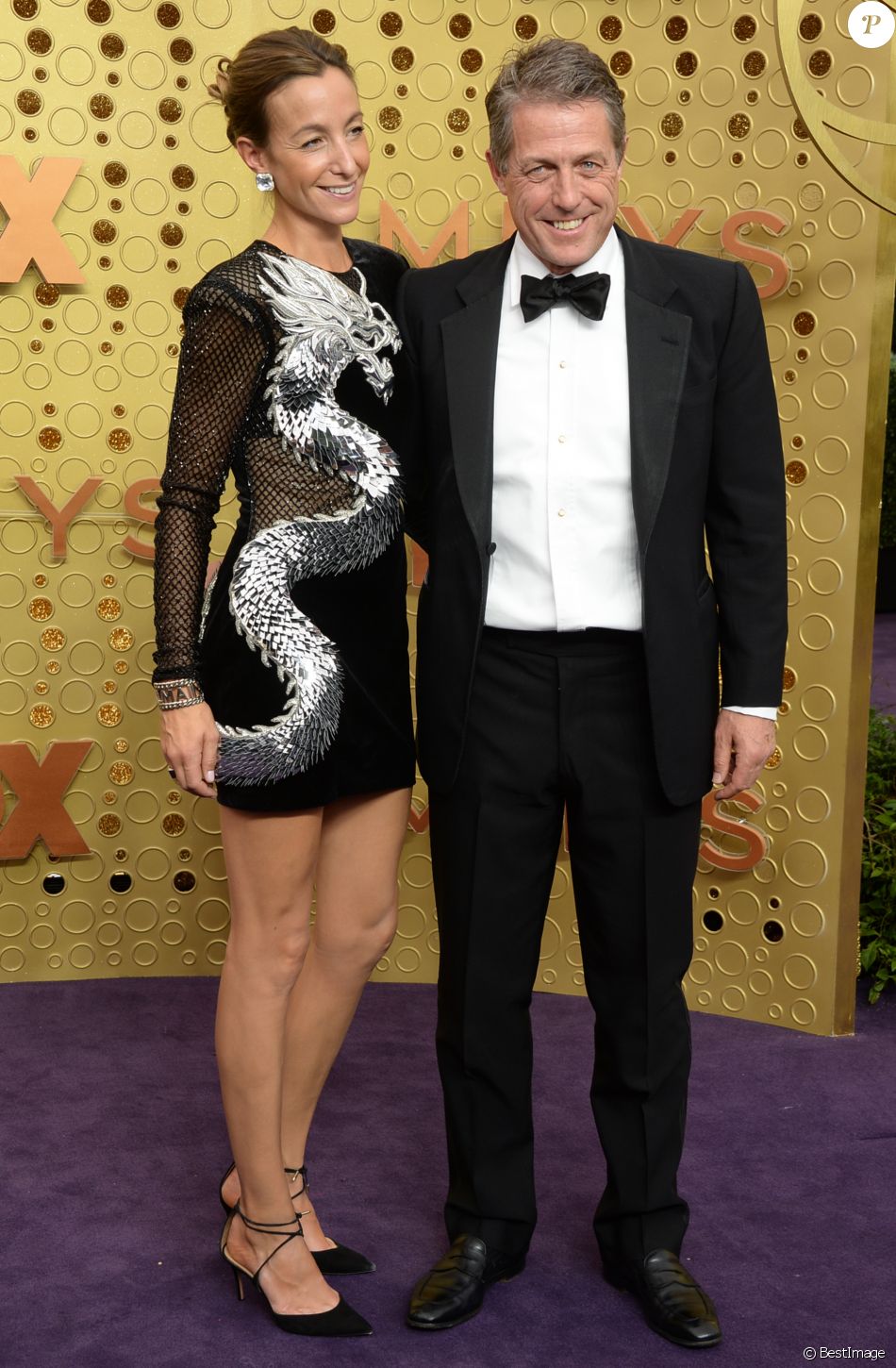 Hugh Grant et sa femme Anna Elisabet Eberstein aux Emmy Awards à Los Angeles, le 22 septembre 2019.