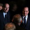 Jacques Chirac et Francois Hollande - Cérémonie de remise du Prix pour la prévention des conflits de la Fondation Chirac au musée du quai Branly. Paris, le 21 Novembre 2013