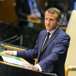 Le président de la République française Emmanuel Macron pendant son discours, le premier jour de la 74ème assemblée générale de l'organisation des Nations-Unis (ONU) à New York City, New York, Etats-Unis, le 24 septembre 2019. © Morgan Dessalles/Bestimage