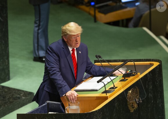 Le président des Etats-Unis Donald J. Trump pendant son discours, le premier jour de la 74ème assemblée générale de l'organisation des Nations-Unis (ONU) à New York City, New York, Etats-Unis, le 24 septembre 2019.