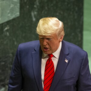 Le président des Etats-Unis Donald J. Trump pendant son discours, le premier jour de la 74ème assemblée générale de l'organisation des Nations-Unis (ONU) à New York City, New York, Etats-Unis, le 24 septembre 2019.