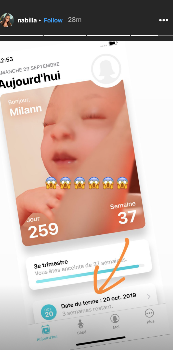 Nabilla révèle la nouvelle date de son accouchement. Son petit garçon, Milann, est attendu pour le 20 octobre 2019.