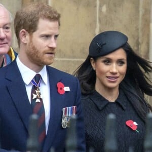 Le prince Harry et Meghan Markle à la sortie de l'abbaye de Westminster pour le service commémoratif de L'ANZAC Day à Londres. Le 25 avril 2018