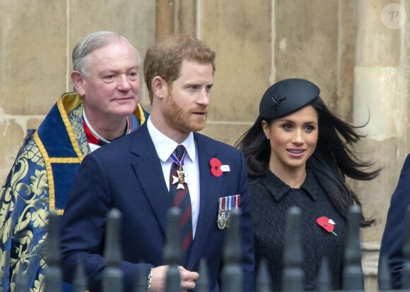 Le prince Harry et Meghan Markle à la sortie de l'abbaye de Westminster pour le service commémoratif de L'ANZAC Day à Londres. Le 25 avril 2018