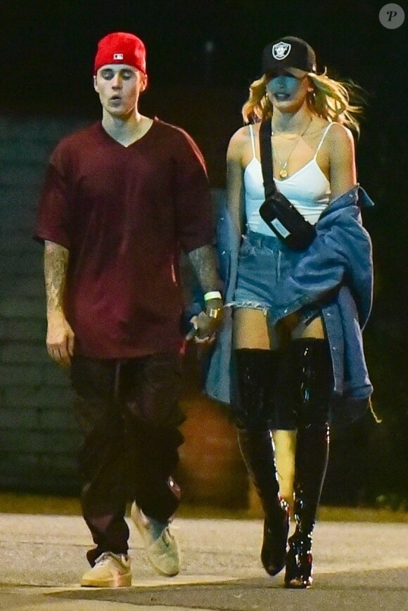 Exclusif - Justin Bieber et sa femme Hailey Baldwin Bieber ont assisté à la soirée d'anniversaire d'Andrew Watt dans une magnifique demeure du quartier de Beverly Hills à Los Angeles, le 19 octobre 2019.