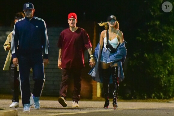 Exclusif - Justin Bieber et sa femme Hailey Baldwin Bieber ont assisté à la soirée d'anniversaire d'Andrew Watt dans une magnifique demeure du quartier de Beverly Hills à Los Angeles, le 19 octobre 2019.