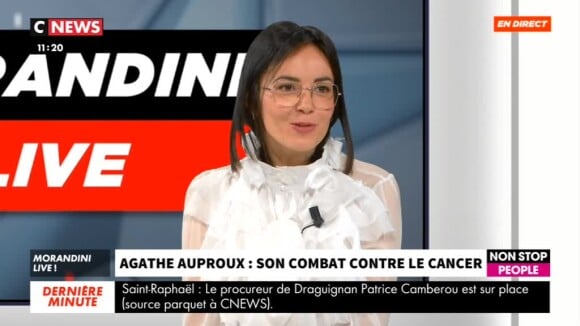Agathe Auproux parle de la réaction de son père à l'annonce de son cancer, dans "Morandini Live", sur CNews le 23 octobre 2019.