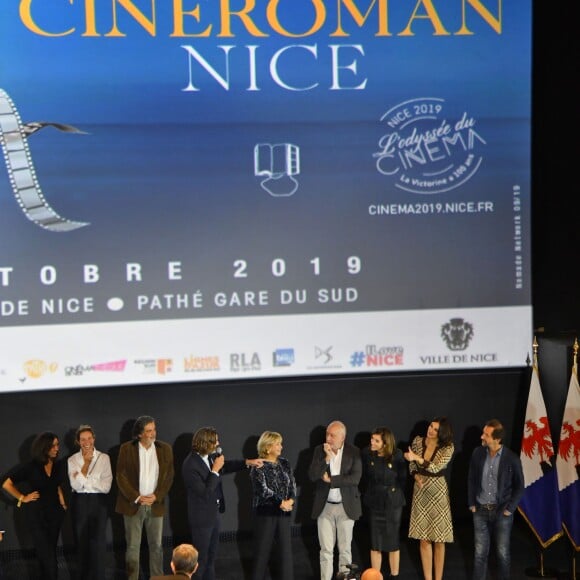 Nathalie Benoin, Carole Chrétiennot, Christophe Barratier, Frédéric Beigbeder, Danièle Thompson, François Berléand, Aure Atika, Helena Noguerra et Stéphane De Groodt durant la soirée d'ouverture de la 1ere éditon du Festival Ciné Roman à Nice le 23 octobre 2019. © Bruno Bebert/Bestimage