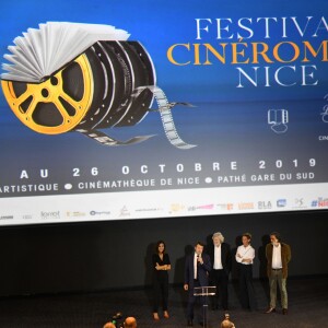 Nathalie Benoin, Christian Estrosi, le maire de Nice, Daniel Benoin, Carole Chrétiennot et Christophe Barratier durant la soirée d'ouverture de la 1ere éditon du Festival Ciné Roman à Nice le 23 octobre 2019. © Bruno Bebert/Bestimage