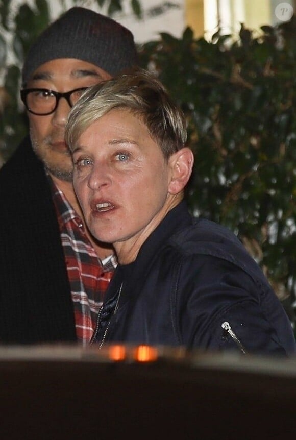 Ellen DeGeneres - Les célébrités arrivent au 50ème anniversaire de Jennifer Aniston au Sunset Towers Hotel à West Hollywood à la soirée le 9 février 2019