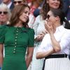 Catherine (Kate) Middleton, duchesse de Cambridge, Meghan Markle, duchesse de Sussex, et Pippa Middleton dans les tribunes lors de la finale femme de Wimbledon "Serena Williams - Simona Halep (2/6 - 2/6) à Londres, le 13 juillet 2019.