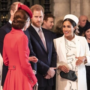 Catherine Kate Middleton, duchesse de Cambridge, le prince William, duc de Cambridge, le prince Harry, duc de Sussex, Meghan Markle, enceinte, duchesse de Sussex lors de la messe en l'honneur de la journée du Commonwealth à l'abbaye de Westminster à Londres le 11 mars 2019.