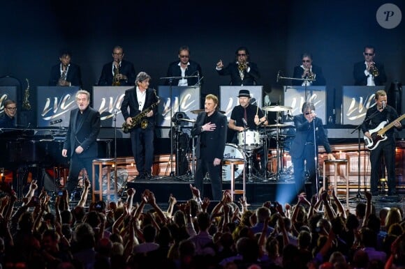Eddy Mitchell, Jacques Dutronc, Johnny Hallyday - Concert des "Vieilles Canailles" à l'AccorHotels Arena à Paris, le 25 juin 2017. © Olivier Borde/Bestimage