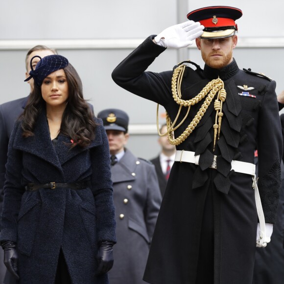 Le prince Harry, duc de Sussex, et Meghan Markle, duchesse de Sussex, assistent au 91ème 'Remembrance Day', une cérémonie d'hommage à tous ceux qui sont battus pour la Grande-Bretagne, à Westminster Abbey, le 7 novembre 2019.