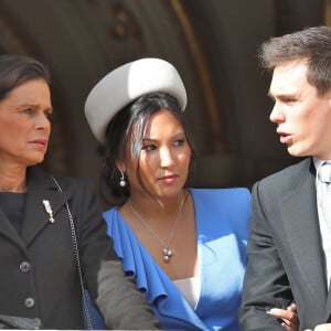 La princesse Stéphanie de Monaco, son fils Louis Ducruet et sa femme Marie Chevallier - La famille princière de Monaco au balcon du palais lors de la Fête nationale monégasque à Monaco. Le 19 novembre 2019 © Dominique Jacovides / Bestimage