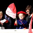 Le prince Jacques et la princesse Gabriella, Gareth Wittstock et sa fille Kaia Rose Wittstock - La famille princière de Monaco au balcon du palais lors de la Fête nationale monégasque à Monaco. Le 19 novembre 2019 © Dominique Jacovides / Bestimage
