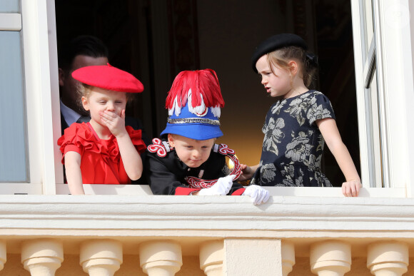 Le prince Jacques et la princesse Gabriella, Kaia Rose Wittstock - La famille princière de Monaco au balcon du palais lors de la Fête nationale monégasque à Monaco. Le 19 novembre 2019 © Dominique Jacovides / Bestimage